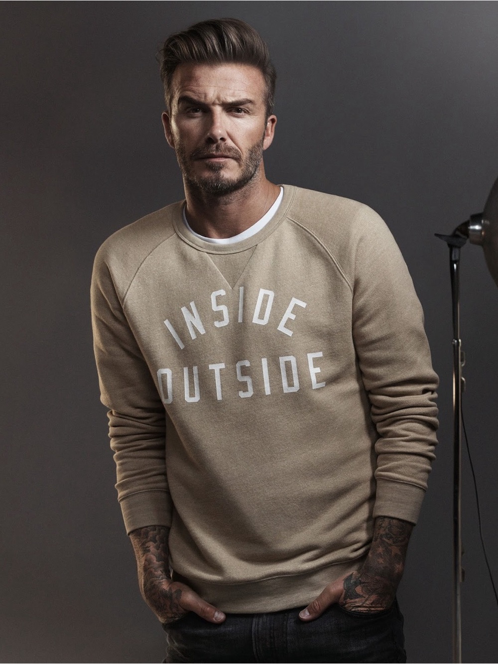 H&M Beige Crewneck Sweatshirt with 'INSIDE OUTSIDE' Graphic